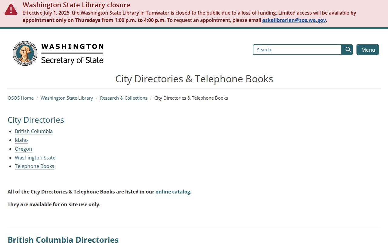 South Hill city directory Washington State Library holdings